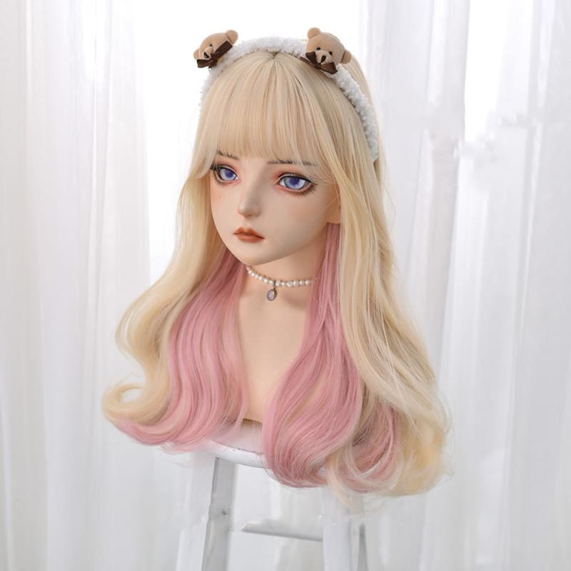 Lolita Glod Pink Mix Long Curl Wig MK15700 - KawaiiMoriStore