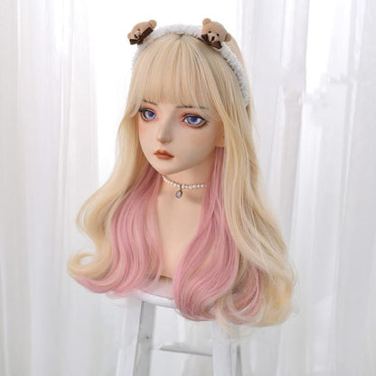 Lolita Glod Pink Mix Long Curl Wig MK15700 - KawaiiMoriStore