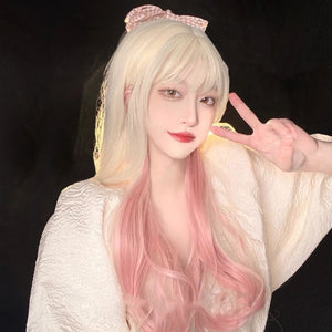 Lolita Glod Pink Mix Long Curl Wig MK15700 - KawaiiMoriStore