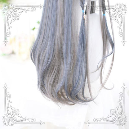 Lolita Gray Blue Highlighting Long Curly Wig MK0702 - KawaiiMoriStore