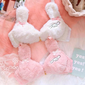 Japanese kawaii Lolita Sweet lace bunny ears Bra & Underwear Set plus size  new