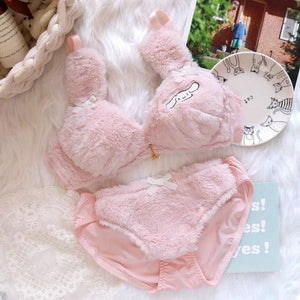 Lolita Kawaii Heart Rabbit Sweet No Steel Ring Bra and Panty Set MK15481 - KawaiiMoriStore