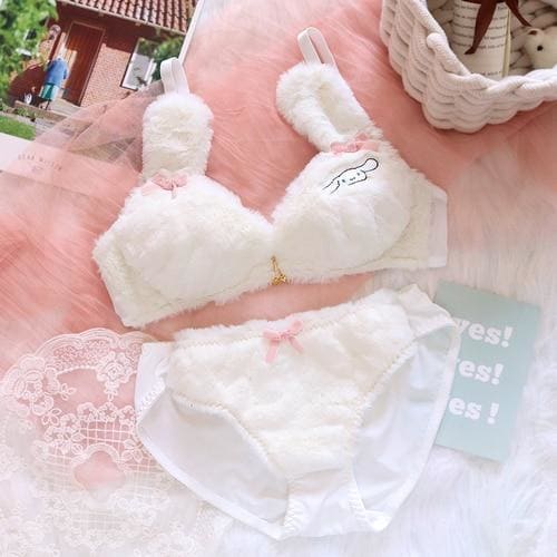 Lolita Kawaii Heart Rabbit Sweet No Steel Ring Bra and Panty Set MK15481 - KawaiiMoriStore