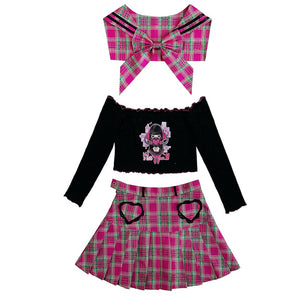 Lolita Kawaii Plaid High Waist Pleated Sailor JK Uniform Suits MM0639 - KawaiiMoriStore