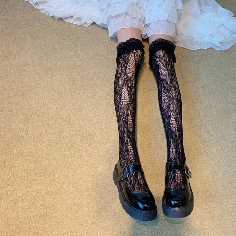 Lolita Lace Stockings Love Heart Rivet Leg Ring MK15716 - KawaiiMoriStore