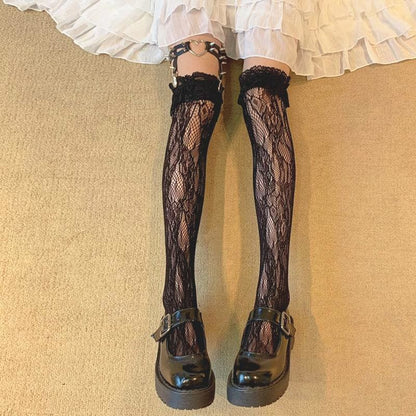 Lolita Lace Stockings Love Heart Rivet Leg Ring MK15716 - KawaiiMoriStore