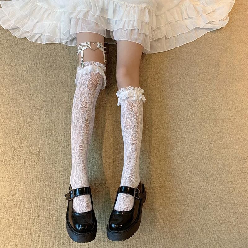 Lolita Lace Stockings Love Heart Rivet Leg Ring MK15716 - KawaiiMoriStore