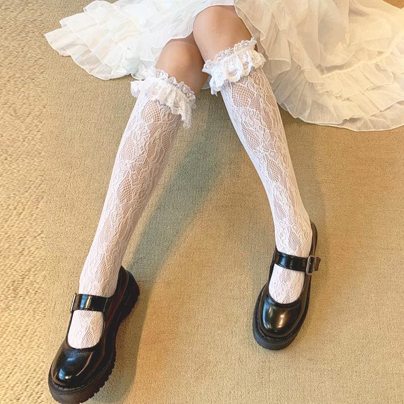 Lolita Lace Stockings Love Heart Rivet Leg Ring MK15716 - KawaiiMoriStore