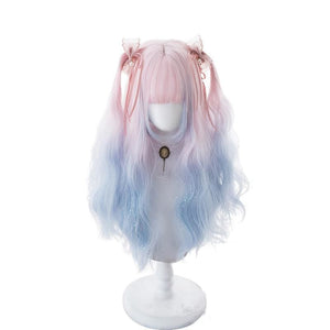 Lolita Pink Blue Gradient Long Curly Wig MK15369 - KawaiiMoriStore