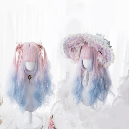 Lolita Pink Blue Gradient Long Curly Wig MK15369 - KawaiiMoriStore