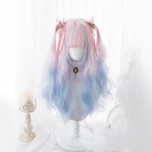 Lolita Pink Blue Gradient Long Curly Wig MK15369 - KawaiiMoriStore