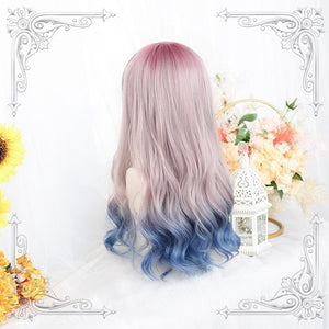 Lolita Pink Blue Gradient Long Curly Wig MK15518 - KawaiiMoriStore