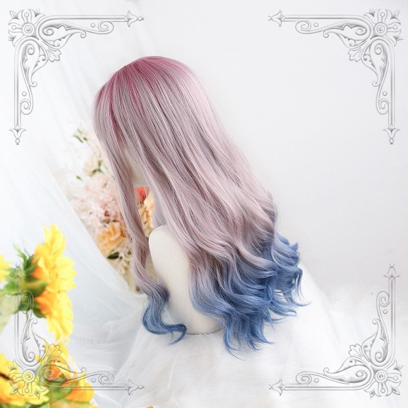 Lolita Pink Blue Gradient Long Curly Wig MK15518 - KawaiiMoriStore