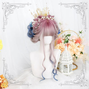 Lolita Pink Blue Gradient Long Curly Wig MK15518 - KawaiiMoriStore
