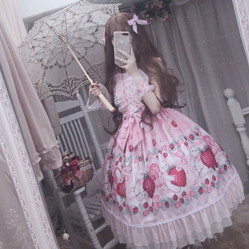 Lolita Strawberry Bunny Lace JSK Dress MK15290 - KawaiiMoriStore