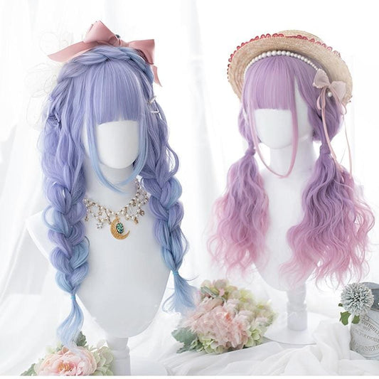 Long Curly Mixed Blue/Purple Pink Ombre Lolita Cosplay Wig MK15774 - KawaiiMoriStore