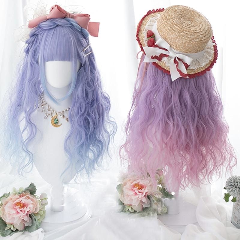 Long Curly Mixed Blue/Purple Pink Ombre Lolita Cosplay Wig MK15774 - KawaiiMoriStore