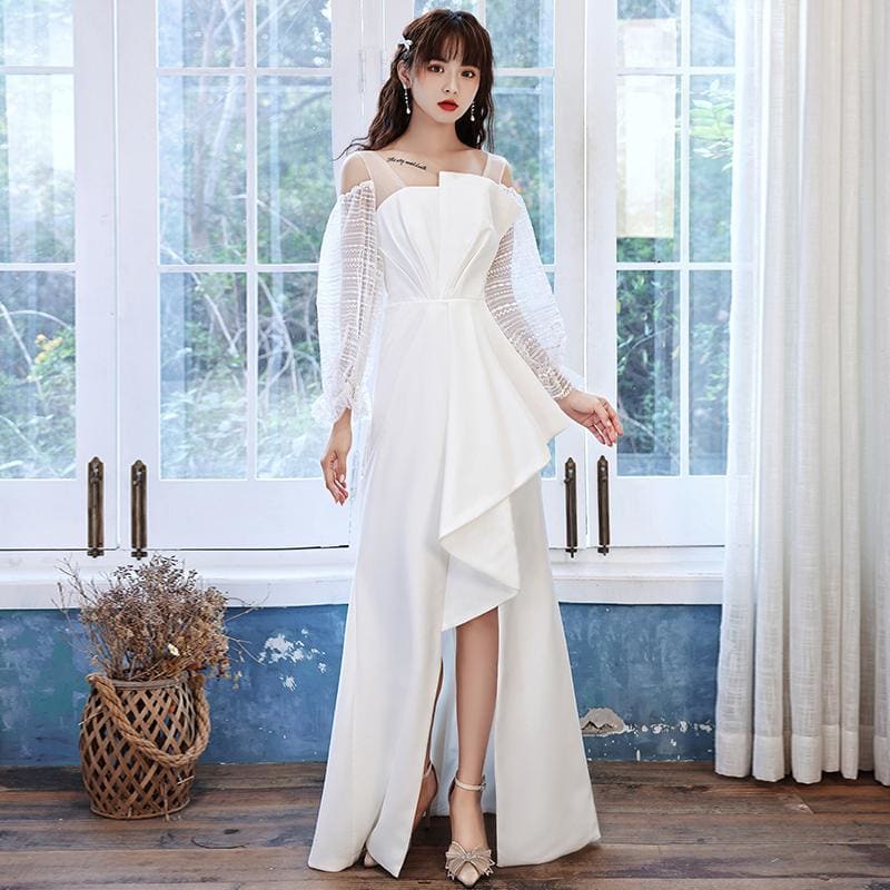 Long Sleeve White Evening Dress