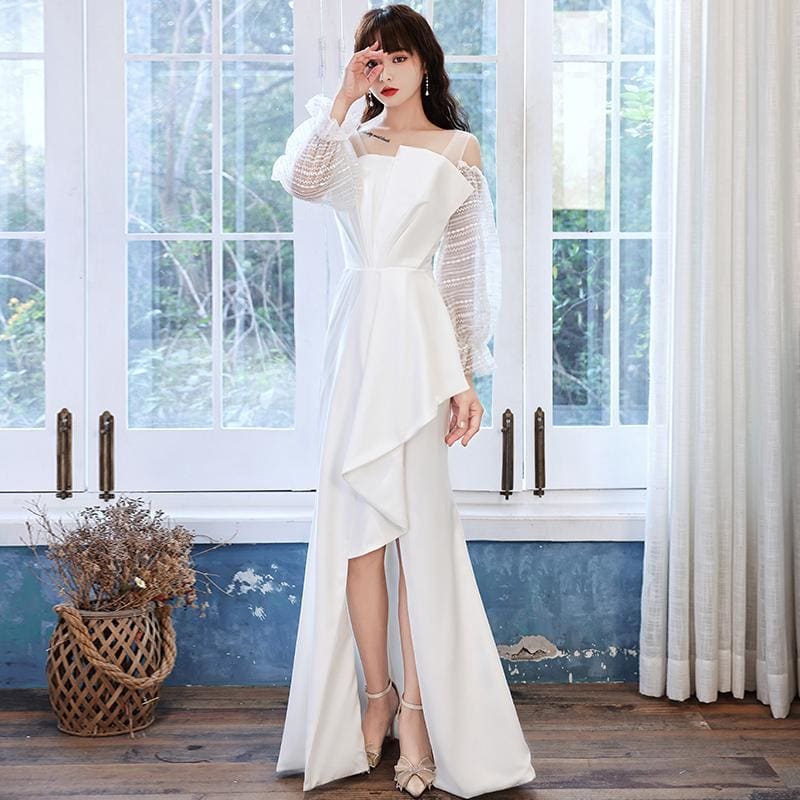 Long Sleeve White Evening Dress