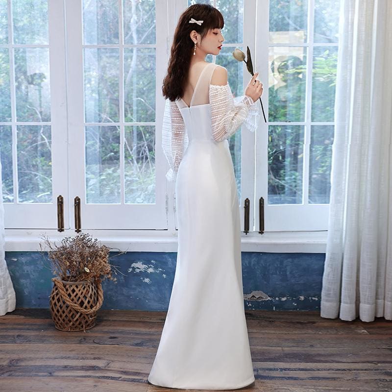 Long Sleeve White Evening Dress