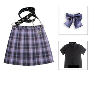 Long/Short Sleeve High Waist Plaid Pleated Skirts JK School Uniform MK15386 - KawaiiMoriStore