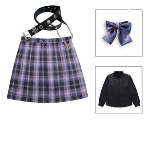 Long/Short Sleeve High Waist Plaid Pleated Skirts JK School Uniform MK15386 - KawaiiMoriStore