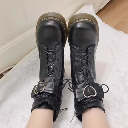 Love Heart Bow Strap Inner Fleece Martin Boots MK15452 - KawaiiMoriStore