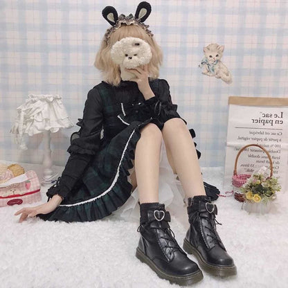 Love Heart Bow Strap Inner Fleece Martin Boots MK15452 - KawaiiMoriStore