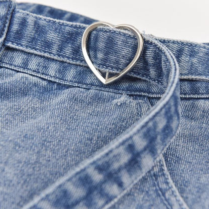 Love Heart Pocket Buckle High Waist Denim Skirt MK0002 - KawaiiMoriStore