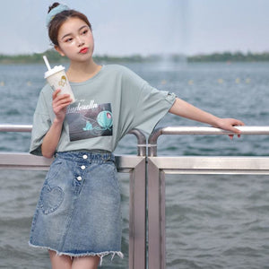 Love Heart Pocket Buckle High Waist Denim Skirt MK0002 - KawaiiMoriStore