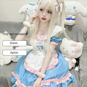 Lovely Candy Pink Blue Sweet Maid Dress ON655 - M / Blue Set