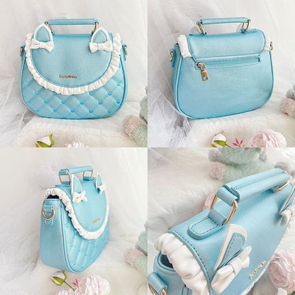 Lovely Cat Ear Bow Ruffles Plaid Single Shoulder bag MK15675 - KawaiiMoriStore