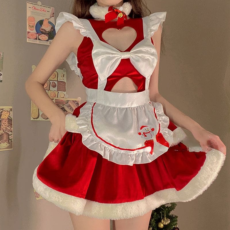 Lovely Hollow heart Bunny Christmas Maid Dress PE119 - Dress