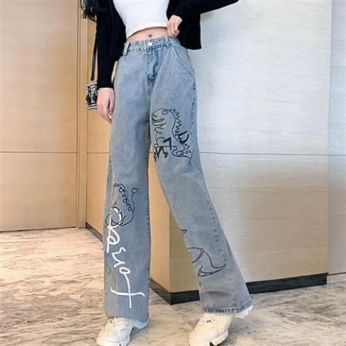 Lovely Loose Cartoon Plus Size 5XL Wide Leg Casual Jeans - 