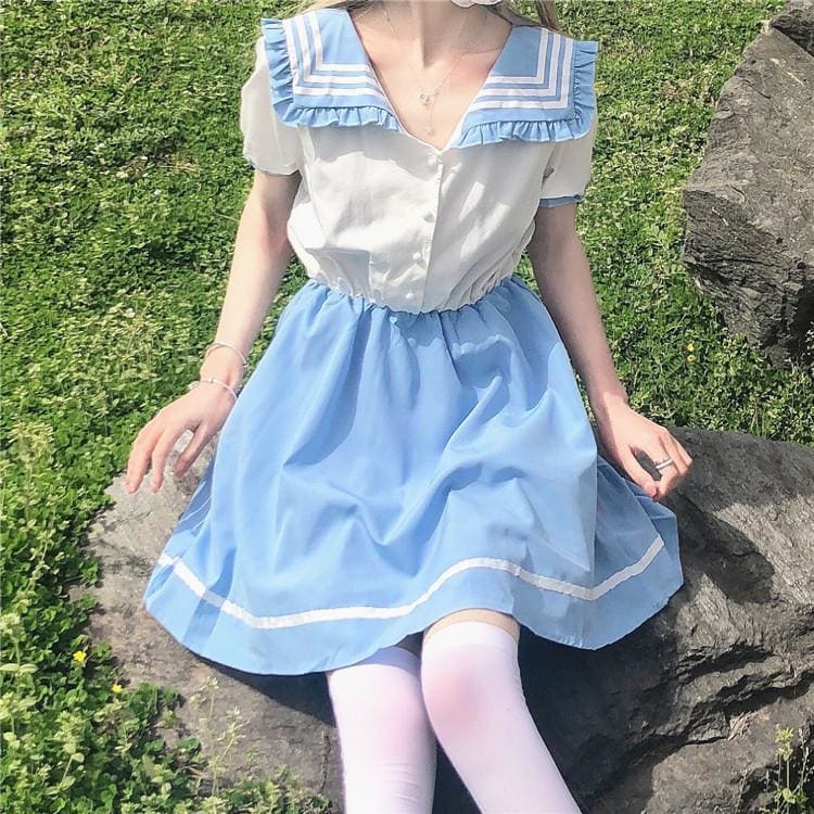 Lovely Sweet Fashion Girl Pastel Blue Dress MM1630 - KawaiiMoriStore