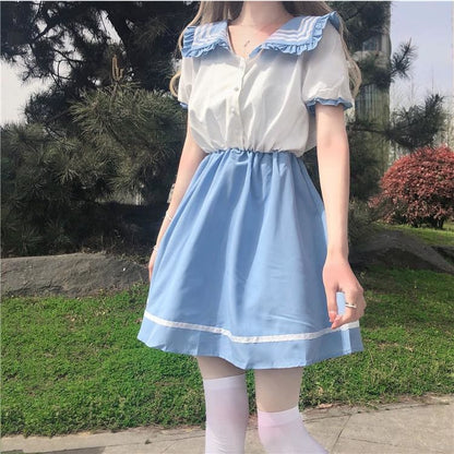 Lovely Sweet Fashion Girl Pastel Blue Dress MM1630 - KawaiiMoriStore