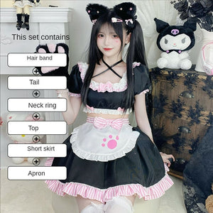 Lovely Sweet Girl Pink Cat Girl Maid Dress ON649 - M / black