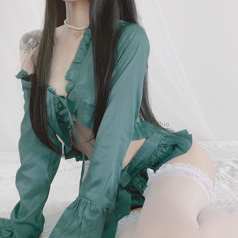 Luxury Sexy Ruffles Silky Pajamas Sleepwear MM0599 - KawaiiMoriStore