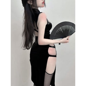 Mana Punk Gothic Black Straps Dress ON662 - free size /