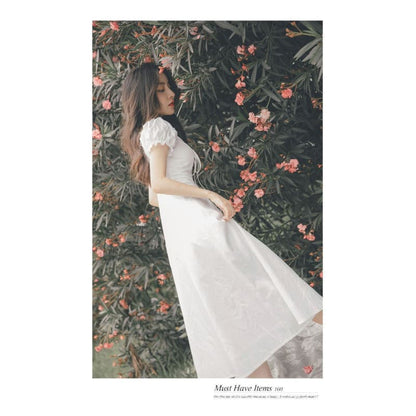 Maria - White French Puff Sleeve Dress - Dress