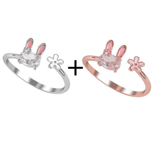 Matching Bunny Rabbit Ring - Adjustable / Pink+Sliver - ring