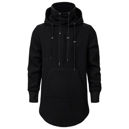 Mens Designer Fake Two Pieces Long Sleeve Curved Hem Plain Longline Hoodie - KawaiiMoriStore