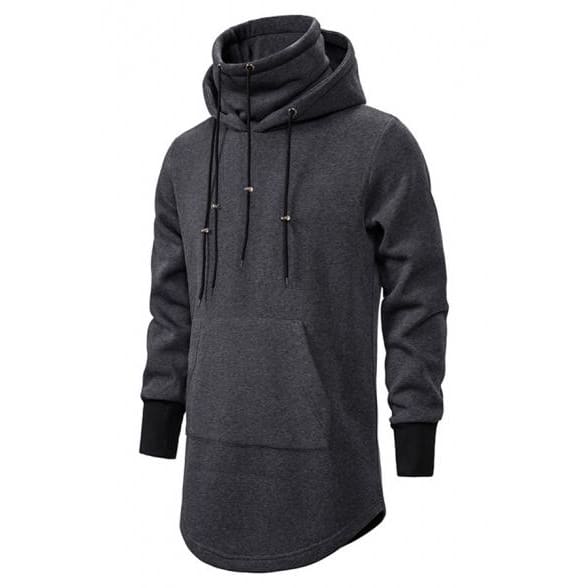 Mens Designer Fake Two Pieces Long Sleeve Curved Hem Plain Longline Hoodie - KawaiiMoriStore