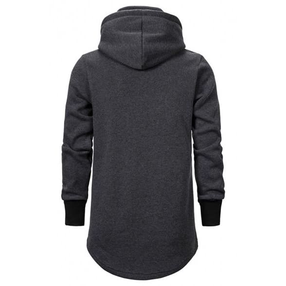 Mens Designer Fake Two Pieces Long Sleeve Curved Hem Plain Longline Hoodie - KawaiiMoriStore