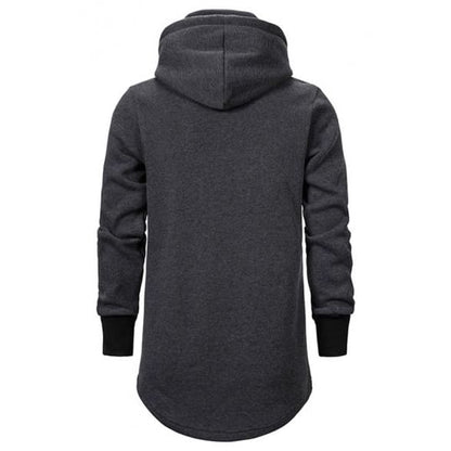 Mens Designer Fake Two Pieces Long Sleeve Curved Hem Plain Longline Hoodie - KawaiiMoriStore