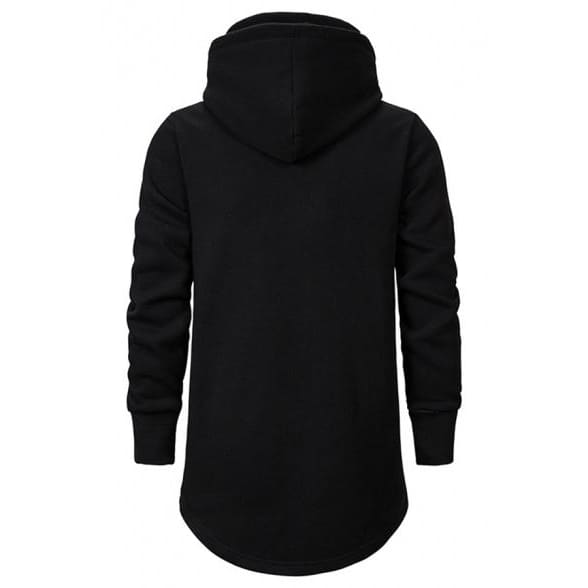 Mens Designer Fake Two Pieces Long Sleeve Curved Hem Plain Longline Hoodie - KawaiiMoriStore