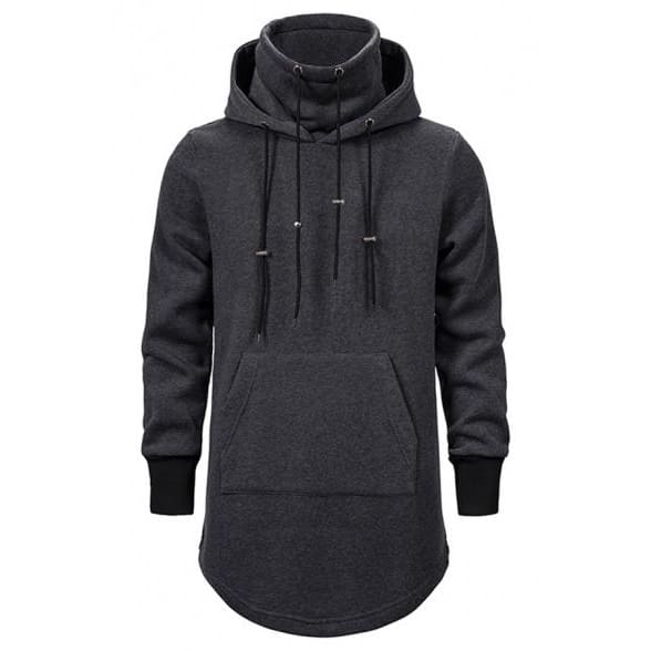 Mens Designer Fake Two Pieces Long Sleeve Curved Hem Plain Longline Hoodie - KawaiiMoriStore