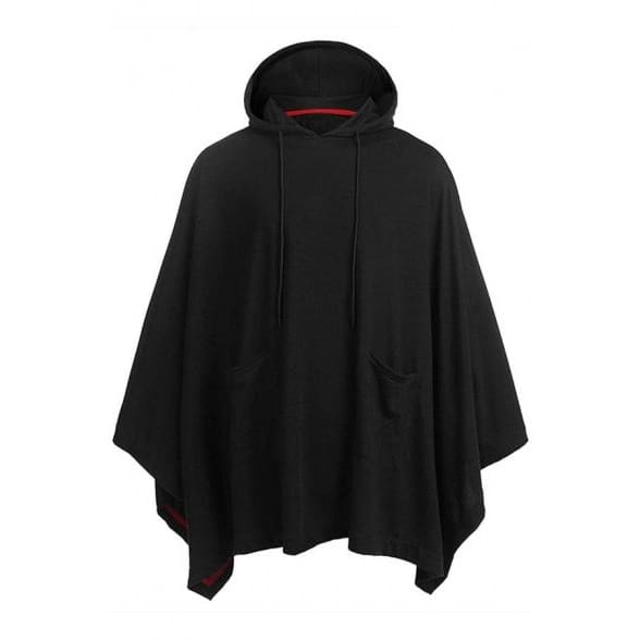 Mens Simple Hood Dual Pockets Asymmetric Hem Plain Cloak Cape Coat - KawaiiMoriStore
