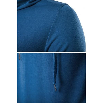 Mens Simple Long-sleeved Curved Hem Side Zipper Longline Pullover Hoodie - KawaiiMoriStore