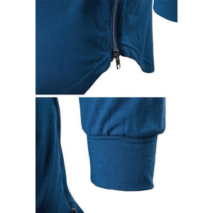Mens Simple Long-sleeved Curved Hem Side Zipper Longline Pullover Hoodie - KawaiiMoriStore
